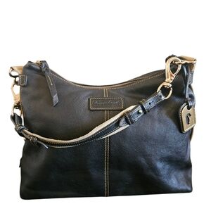 Dooney & Bourke Juliette Black Leather Canvas Trim Large Hobo Bag